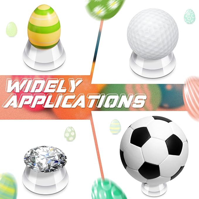 Yookeer 10 Pieces Round Cone Easter Eggs Display Holder Decorative Golf Ball Display Stands Baseball Sphere Cups Reversible Transparent Invisible Holder for Family, Easter Party, Show Your Eggs