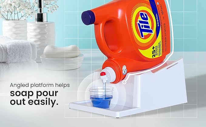 TidyFriend 2 Pack Liquid Laundry Detergent Holder Stand with Strap, Drip Tray & Rubber Feet, Stand for Laundry Room Organization and Storage, Fabric Softener Dispenser Holder for Easy Pouring (White)