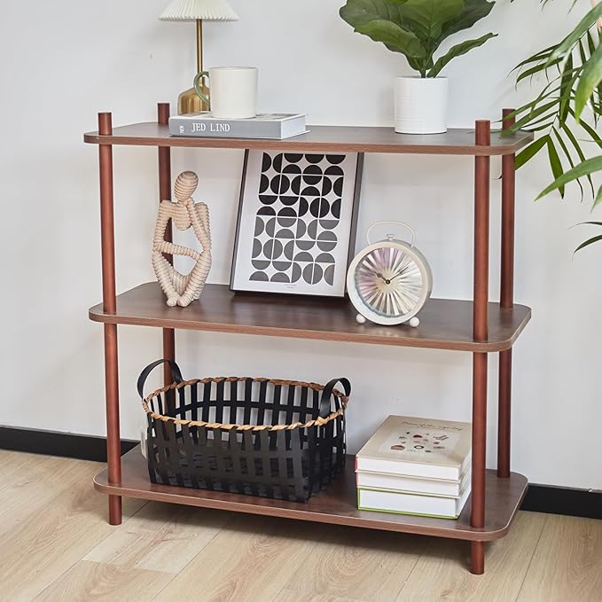 Vintage 3 Tier Wooden Bookshelf,Small Shelf Organizer,Sturdy Bookcase, Modern Small Shelf Stand, Floor Standing Shelf,Stable Display Stand for Home Office (31.5 in)