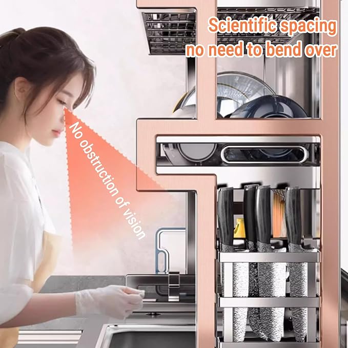 Over The Sink Dish Drying Rack 2 Tier 304 Stainless Steel Multiple Kitchen Dishware Storage Counter Organization Space-Saving with Suction Cup for Plates Bowl(86cm/33.9in)