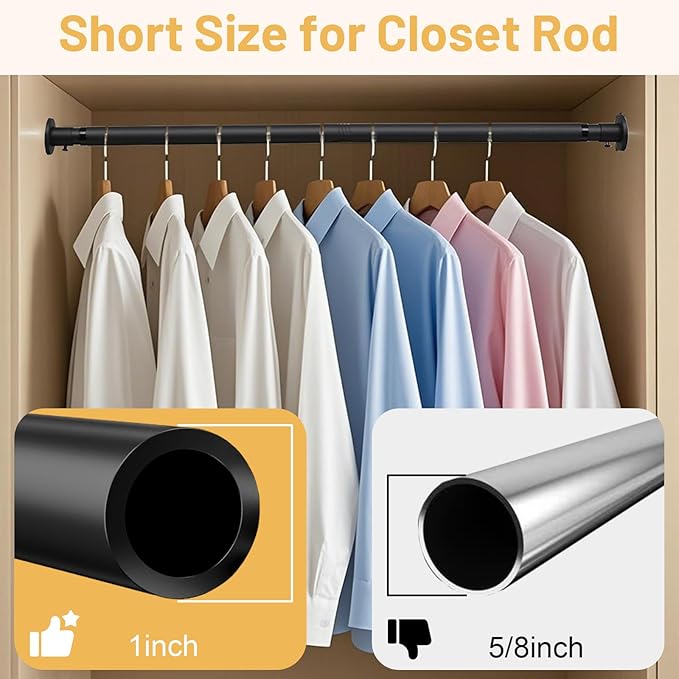 Closet Rod,23 to 33 inch Adjustable Closet Rods for Hanging Clothes,Closet Rod Extender Closet Organizer,Heavy Duty Closet Bar for Wardrobes and Laundry,Drilling Installation