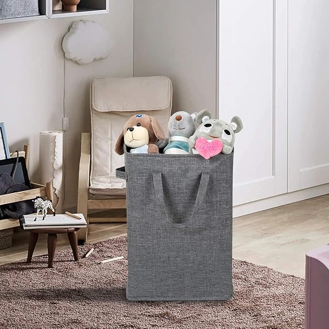 ZERO JET LAG Slim Laundry Hamper With Handles Collapsible Laundry Basket Thin Dirty Clothes Basket Narrow Laundry Bag Foldable Dirty Cloth Hamper 45L (24 inches,Dark Grey)