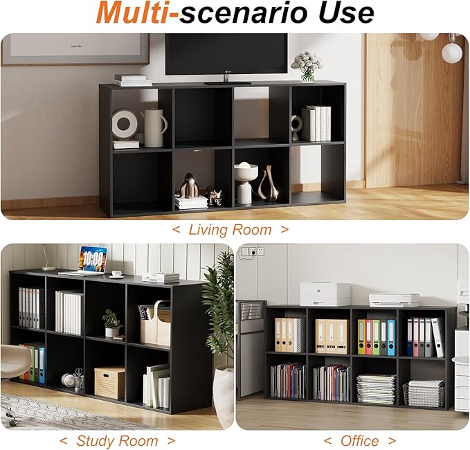 Sweetcrispy 8 Cube Storage Organizer - Open Cube Bookshelf with 4 Removable Back Panels, Display Storage Bookcase for Living Room, Bedroom, Entrance Hall, Home Office，47.7" L×11.6" W×24" H, Black