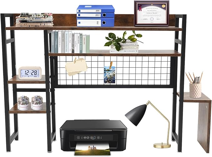Desktop Bookshelf, 37.4" Desktop Organizer Shelf Black Desk Hutch for Computer Desk 2 Tier Desk Shelf Multifunctional Freestanding Storage Rack Display Shelf for Home Office
