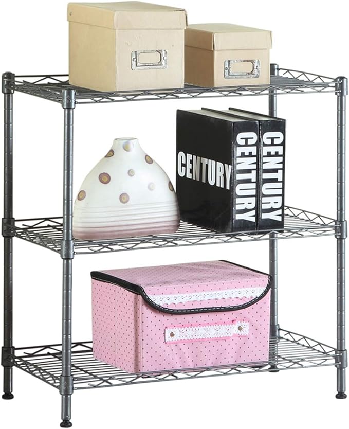 3 Tier Storage Racks Shelving, Heavy Steel Pantry Shelves, Adjustable Wire Shelving Rack, Suitable for Garage, Kitchen, Bathroom, Office, 23" W x 14" D x 32" H, Black
