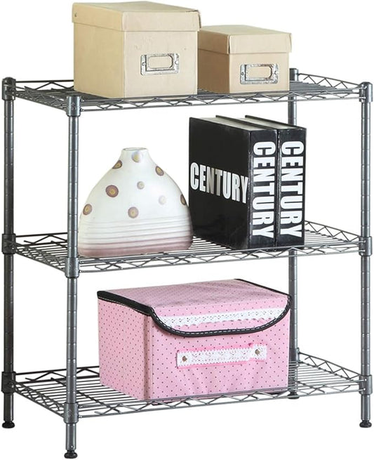 3 Tier Storage Racks Shelving, Heavy Steel Pantry Shelves, Adjustable Wire Shelving Rack, Suitable for Garage, Kitchen, Bathroom, Office, 23" W x 14" D x 32" H, Black