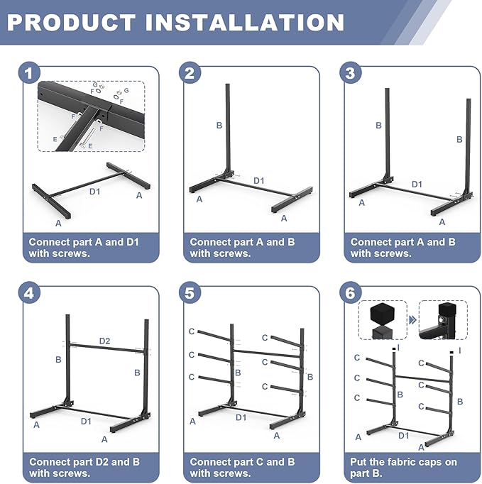 WALMANN Garage Kayak Rack, Heavy-Duty Metal Kayak Storage Rack Adjustable Freestanding Kayak Stand