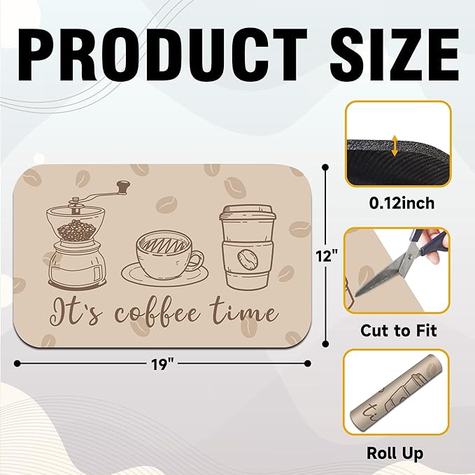 It's Coffee Time Coffee Mat 12" x 19", Non-Slip Absorbent Quick-Dry Mat, Protects Countertops from Spills Stains for Coffee Makers Espresso Machines