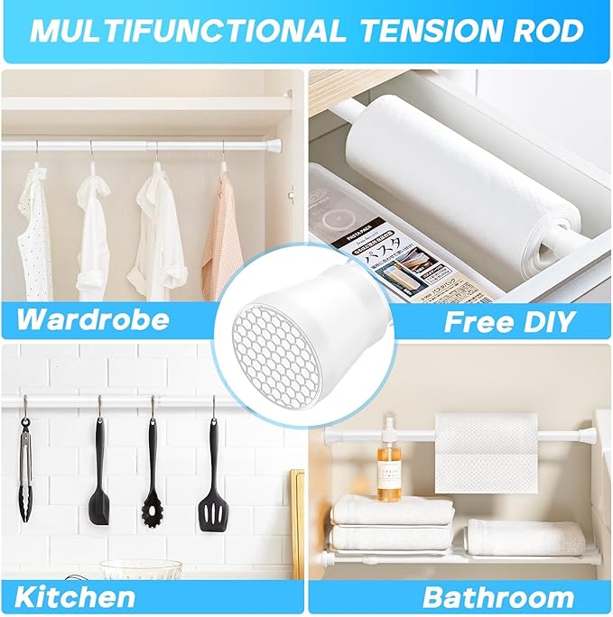 Small Tension Rod 16 to 26 Inch White Spring Curtain Rod No Drilling Spring Tension Rod 4pack Adjustable Curtain Rod Tension for Bookshelf Diy Projects Kitchen, Cupboard,Tension Rod