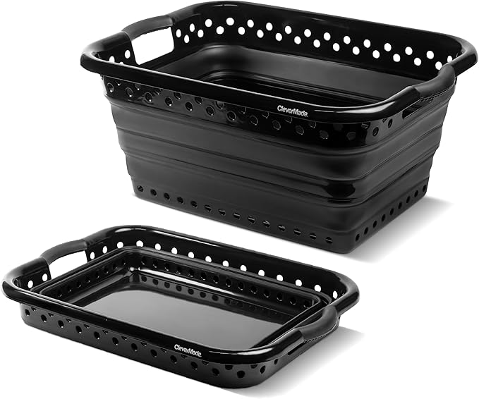 CleverMade Collapsible Laundry Baskets - 39L Foldable Large Collapsible Laundry Basket with Handles for Space Saving Storage, Black, 1 Pack