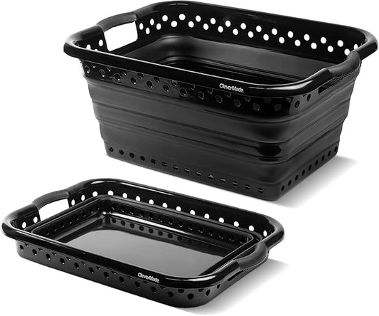 CleverMade Collapsible Laundry Baskets - 39L Foldable Large Collapsible Laundry Basket with Handles for Space Saving Storage, Black, 1 Pack