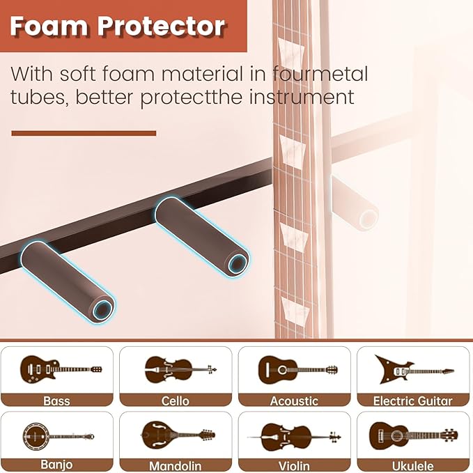 Guitar Stand for Acoustic Multiple Guitars Holder with 3-tier Storage Shelf, Guitars Display Rack Guitar Amp Accessories with Soft-Padded Protect