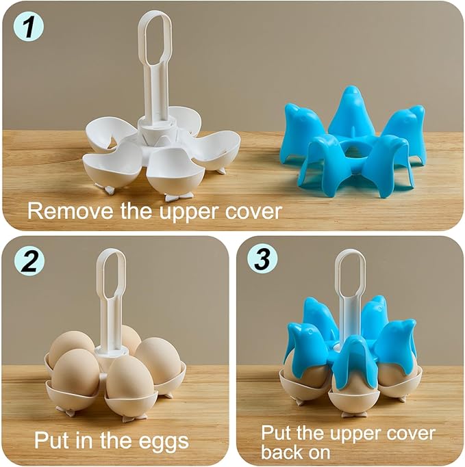 Asltw Dolphin Egg Holder Rack, 5 Egg Boiling Tray with Flip Top 10 Egg Storage, Heat Resistant Handle, Multi Purpose Egg Poacher for Cooking, Fridge Organizing & Serving (White)