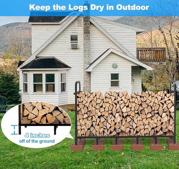 6.7ft Firewood Rack Holder, Adjustable Heavy Duty Fire Log Stacker Stand for Fireplace, Outdoor Indoor Metal Wood Pile Storage Organizer, Patio Logs Stand tool, Black
