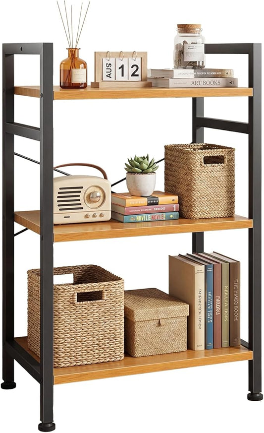 DUMOS 3 Tiers Bookshelf, Classical Book Shelf, Tall Display Shelves in Living Room/Home/Office, Storage Organizer for CDs/Books/Movies, Wood