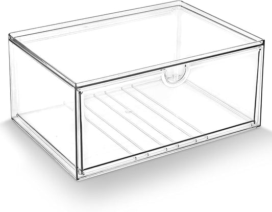 Prsildan Acrylic Makeup Organizer Stackable Clear Storage Drawers for Baby Bottles Desk Organizers for Countertop Vanity Nursery Adjustable Modular System for Cosmetics Jewelry