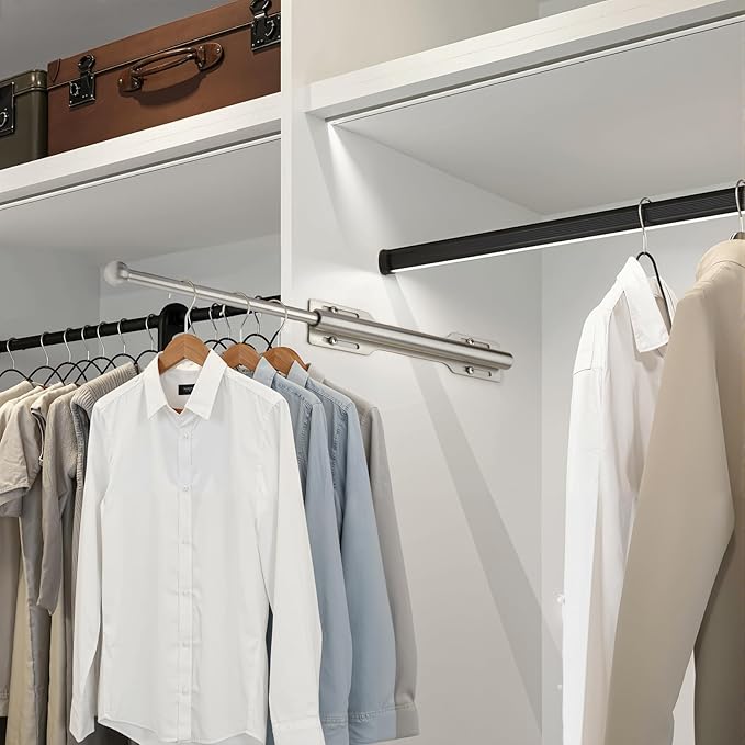 Valet Rod for Closet Pull Out, Rod for Bedroom Laundry Room Bathroom, Nickel
