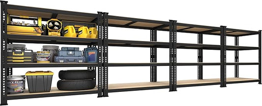 PrimeZone 40" W x 20" D x 59" H Heavy Duty Storage Shelves, 4 Tier Adjustable Garage Shelving Unit, Metal Organizer Shelf Utility Rack for Warehouse Pantry Closet Kitchen, Black, 4 Pack