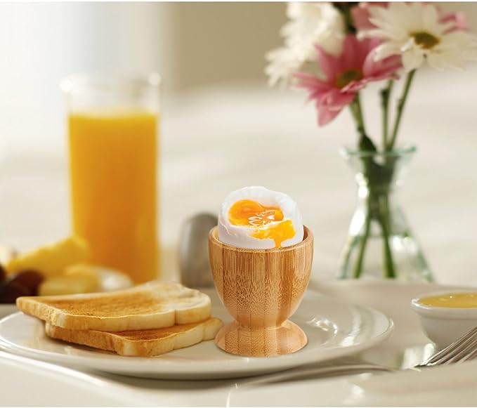 HIC Kitchen Egg Cup Holders, Natural Bamboo, for Soft Boiled and Hard Boiled Eggs, Set of 4