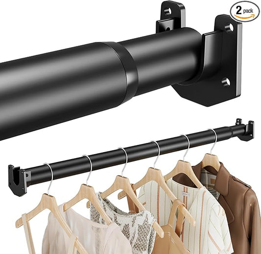 Closet Rods for Hanging Clothes, 17-84 Inches 2 pack Stepless Adjustable Closet Rod, 1.3 Inch Heavy Duty Metal Closet Rod for Hanging Clothes, Closet Bar Black for Closet Wardrobes Laundry RV
