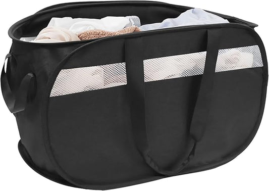 Collapsible Laundry Baskets, Foldable Tear Proof Pop Up Hamper with Reinforced Carry Handles, Durable Laundry Hamper for Home, Laundry, Bathroom, Dorm or Travel (Black)