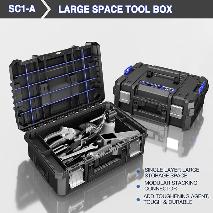4 Tier Stackable Rolling Tool Box with Wheels | Modular Tool Organizer Box Storage System | Portable Tool Box with Drawers | Tough and Durable | For Garage Storage | Home Repairs | Professional Work