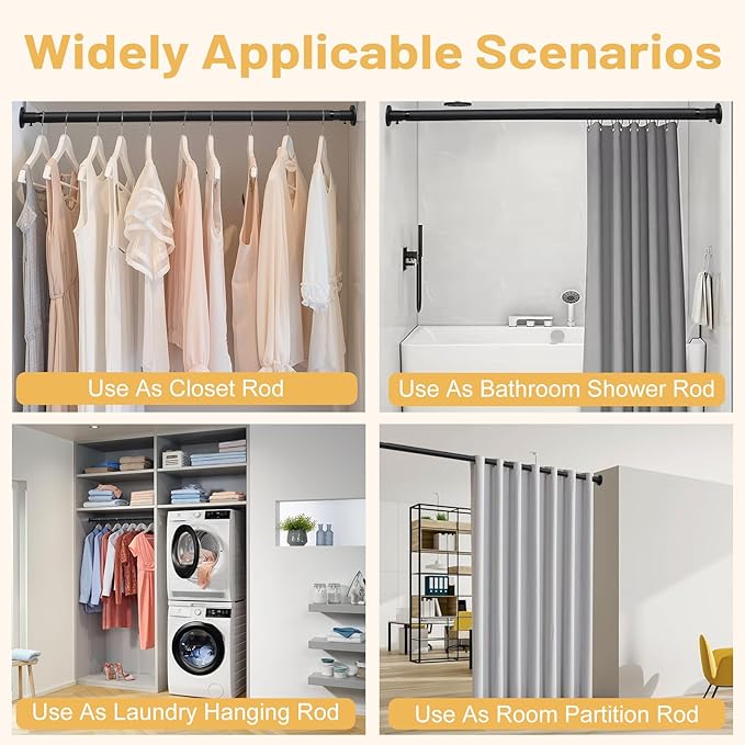 Closet Rod,30 to 92 inch Adjustable Closet Rods for Hanging Clothes,Closet Rod Extender Closet Organizer,Heavy Duty Closet Bar for Wardrobes and Laundry,Drilling Installation