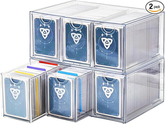DEEIF 6 Drawer Trading Card Storage Box, 2200+ Cards Organizer with Divider, Clear Stackable Drawers for TCG, MTG, PTCG, Sports Cards (6 Drawer Card Box)