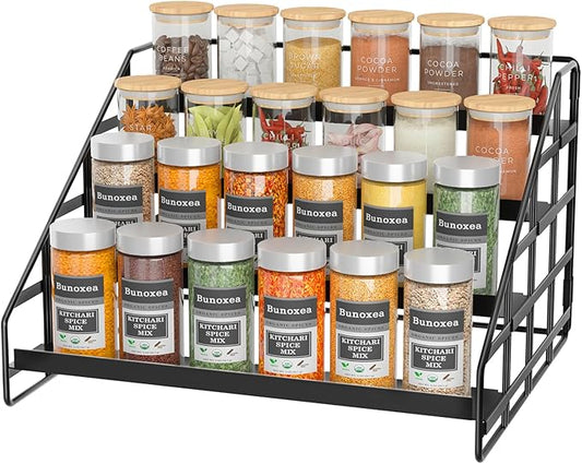 Bunoxea Spice Rack 4 Tier Kitchen Cabinet Organizer,Countertop Spice Rack,Tier Depth Adjustable Cabinet Shelf,Step Spice Organization Easy Visibility,Holds Seasoning and Condiments