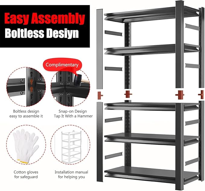 78''H*36W'' Garage Shelving Metal Garage Shelf Unit 5-Tier Storage Shelves Heavy Duty Shelf Organizer Industrial Shelves for Warehouse Basement Kitchen Pantry Commercial, Black