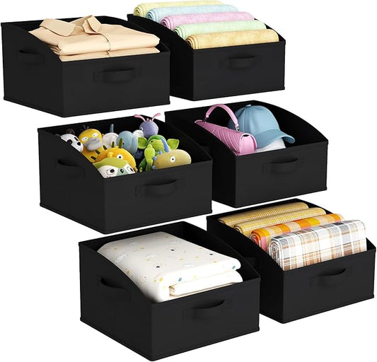 Lifewit Trapezoid Closet Storage Bins for Shelf, 6 Packs Non-woven Closet Organizer Baskets with Handles, Foldable Clothes Containers Boxes for Clothing, Book, Purse, 16L, Medium, Black