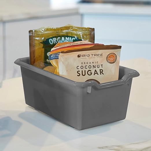 ECR4Kids Scoop Front Storage Bin, Multipurpose Organization, Dark Grey, 15-Piece