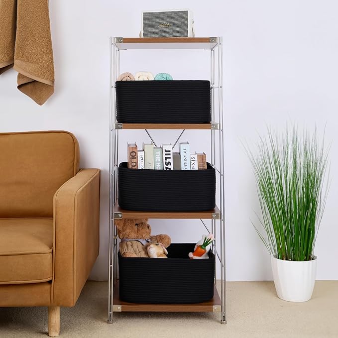 MiniArk Large Storage Baskets for Shelves, Closet Organizers Bins for Clothes Blanket Towels, Baby Nursery, Toy Baskets Box, Woven Rope Baskets, 17 x 13 x 7.5”, 2 Packs Black