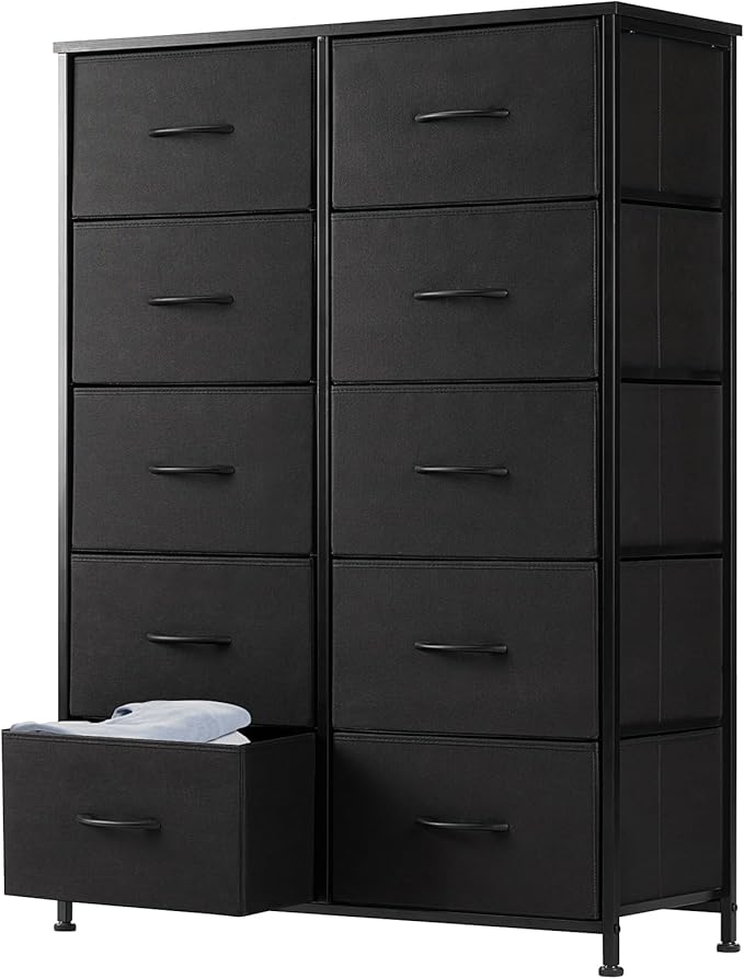 DUMOS Dresser for Bedroom, 10 Storage Drawers, Wide Fabric Closet Chests Organizer Tower Furniture with Wooden Top Metal Frame for Clothes, Guest Room, Living Room, Hallway, Entryway
