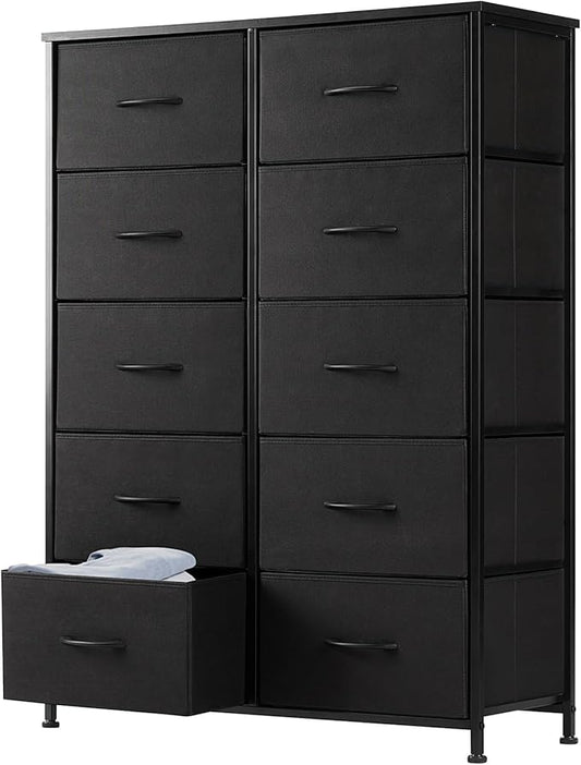 DUMOS Dresser for Bedroom, 10 Storage Drawers, Wide Fabric Closet Chests Organizer Tower Furniture with Wooden Top Metal Frame for Clothes, Guest Room, Living Room, Hallway, Entryway