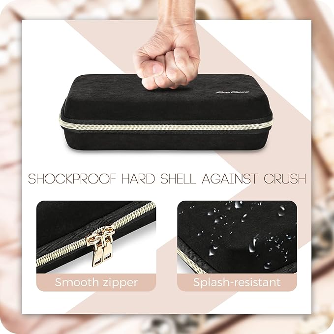 ProCase Large Travel Jewelry Organizer Case, Jewellery Home Storage Book Ring Binder with Clear Pockets for Presentation, Zippered Pouch Bag for Earrings Necklaces Bracelets -Black