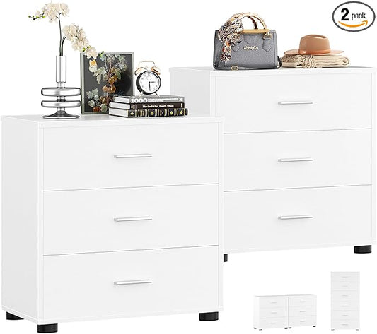 Aheaplus Closet Drawers Set of 2, Wood Closet Organizers and Storage with 3 Drawers, Closet Drawers Organizer System, Nightstands Bedside End Table with 3 Drawers Storage for Bedroom, White
