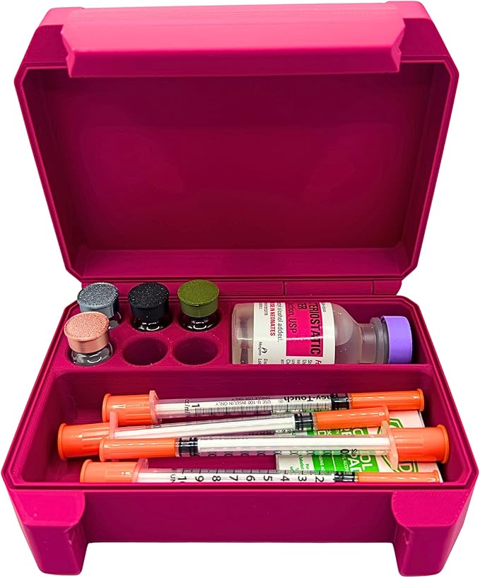 6-Slot 3ml Vial Storage Case – Organizer for GLP-1, Insulin, Peptides & TRT/HRT – Holds 6 Vials (17mm x 40mm) + Syringes with Oversized Compartment – Compact Travel Case (Dragonfruit)