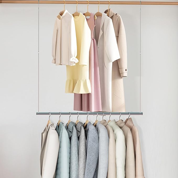 STO STO 1 Pack Closet Hanging Rod, Length and Height Adjustable Closet Rod, Space Saving Metal Closet Extender Hanging Bar for Hanging Clothes, Closet, Chrome