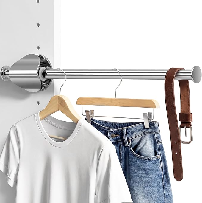 INMAKER Valet Rod for Closet Slide out, Pull out to 9.5" Hanger Rod for ≥12" Deep Closet, Sterling Silver, 1 Pack