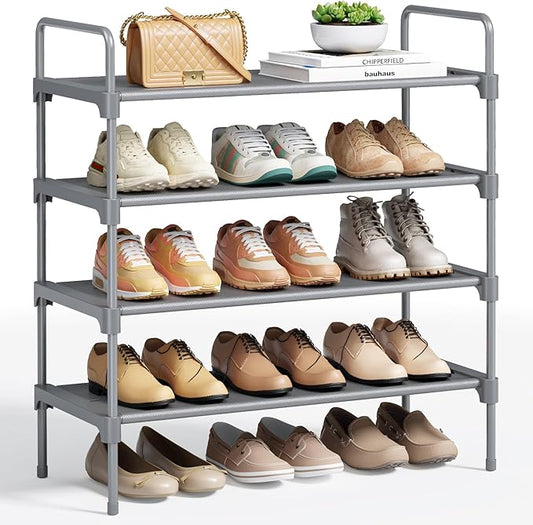 Kitsure Shoe Rack for Closet, Shoe Organizer for Front Door Entrance, Stackable Shoe Shelf, Detachable Closet Organizers and Storage, 26.6" Wide - 4 Tiers, Grey