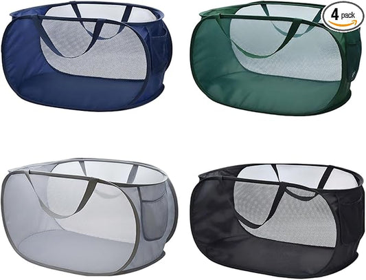4 Pack Collapsible Laundry Baskets Popup Mesh Laundry Basket Durable Handles Foldable Clothes Hamper for Laundry Room College Dorm (4, blue-green-grey-black)