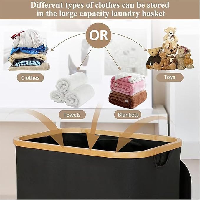 2pcs FLaundry Hamper with Lid,Collapsible Dirty Clothes Hamper Organizer | Large Capacity Space-Saving Design for Bedroom/Laundry Room Essentials (Black)