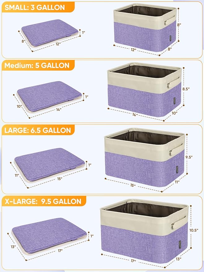 BALEINE 1 Pack Fabric Closet Storage Bins for Shelves, Linen Closet Organizers and Storage, Decorative Baskets for Organizing, Shelf, Clothes, Home, Office (Lavender, 17''x13''x10.5'')