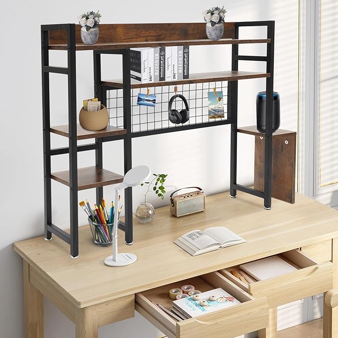 Desktop Bookshelf, 37.4" Desktop Organizer Shelf Black Desk Hutch for Computer Desk 2 Tier Desk Shelf Multifunctional Freestanding Storage Rack Display Shelf for Home Office