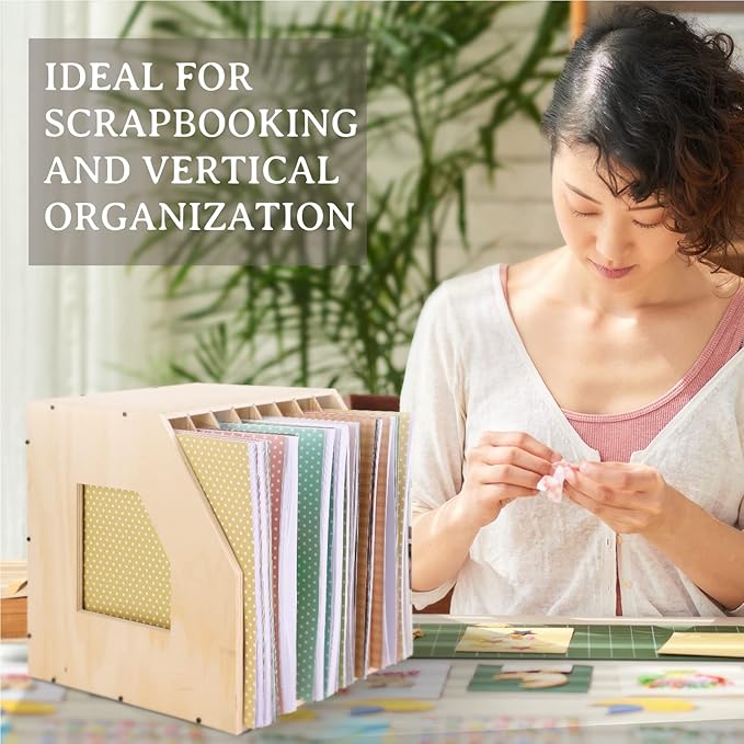 Caydo 12x12 Paper Storage Organizer, Slope Design Scrapbooking Storage Shelf For Holding 12 x 12 Inch Scrapbooking, 8 Slot Stable Scrapbook Paper Rack For Portfolio, Heat Transfer