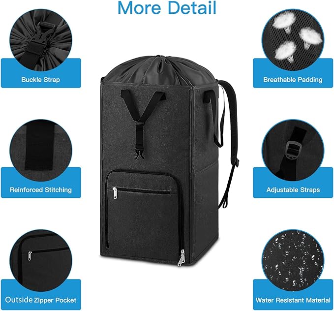 Laundry Backpack Bag, Bukere Extra Large 2 in 1 Laundry Hamper Basket for College Students Dorm Essentials, Adjustable Shoulder Straps, Freestanding Laundry Bag