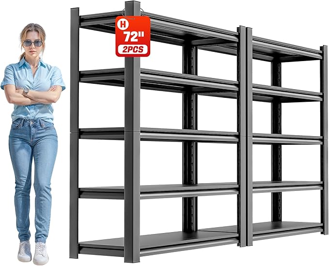 OLLRRACT Storage Shelves Garage Shelving Heavy Duty - 72''H Garage Shelves Adjustable 5 Tier Metal Shelving Unit Storage Rack Shelving Industrial Utility Shelf 16" D x36 W x78 H（2 Pieces）