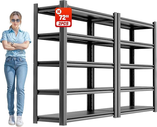 OLLRRACT Storage Shelves Garage Shelving Heavy Duty - 72''H Garage Shelves Adjustable 5 Tier Metal Shelving Unit Storage Rack Shelving Industrial Utility Shelf 16" D x36 W x78 H（2 Pieces）