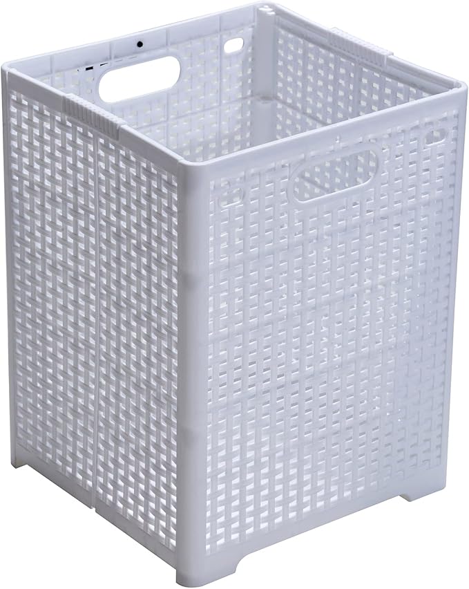 Eslite 42L Collapsible Plastic Laundry Baskets,Foldable Laundry Hamper,Pack of 2 (White)